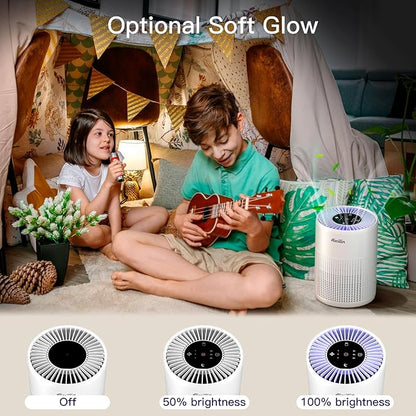 2 Pack Air Purifiers for Bedroom H13 True HEPA Air Filter Cleaner, Odor Eliminator, Remove Smoke Dust Pollen Pet Dander, Night Light For Home Living Room Dorm, Quiet 24dB Filtration System