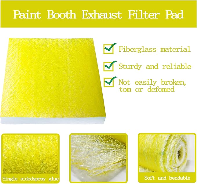 AUC Paint Booth Exhaust Filters,20" x 25" (300 pieces),22 Gram Fiberglass Paint Arrestors Pad,Captures Overspray Paint Particles in Paint booth
