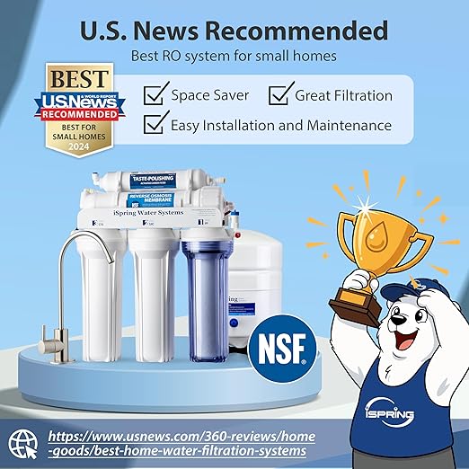 iSpring RCC7, NSF Certified, High Capacity Under Sink 5-Stage Reverse Osmosis Water Filter, RO Drinking System, 75 GPD, Brushed Nickel Faucet, Patented Top-Mounted Faucet Design for Easy Installation