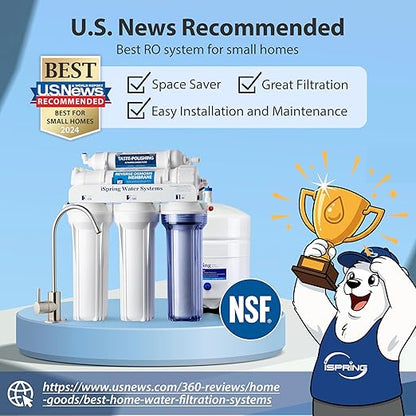 iSpring RCC7, NSF Certified, High Capacity Under Sink 5-Stage Reverse Osmosis Water Filter, RO Drinking System, 75 GPD, Brushed Nickel Faucet, Patented Top-Mounted Faucet Design for Easy Installation