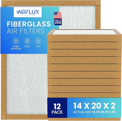 Fiberglass Air Filter -14x20x2Air Filter 12 Pack - Non Pleated 14"x20"x2", AC Filters for Home, Fiberglass, HVAC filters, Heater, Furnace Catcher for Dust - 1 YEAR SUPPLY