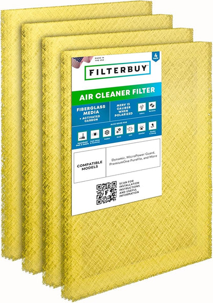 Filterbuy 18x20 Air Cleaner Filter Replacement Pads with Activated Carbon for Dynamic, Micropower Guard, PremierOne PureFlo P6100 MS-1625, and More (4-Pack)