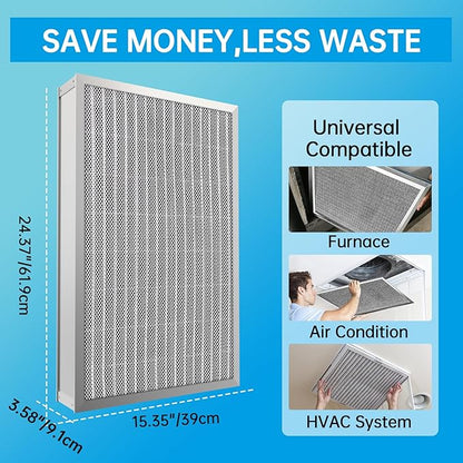 UBeesize 16x25x4 Reusable Air Filter - Washable, MERV 8,Permanent, Electrostatic - Lasts a Lifetime - Enjoy Fresher Air in Home and Office HVAC AC Furnace Systems(Actual Size:15.35x24.37x3.58Inch)