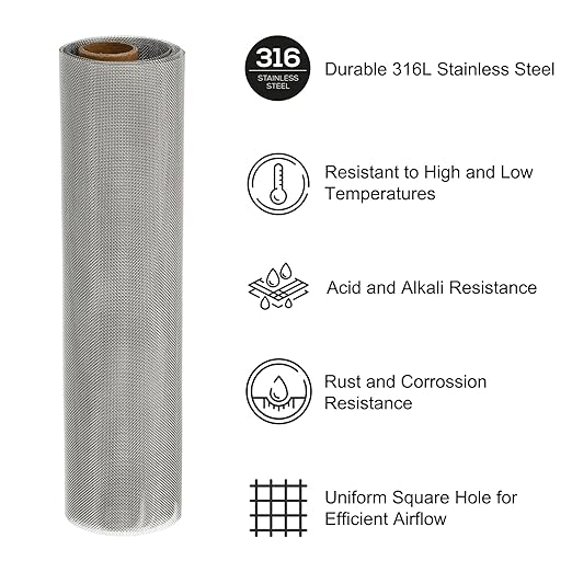 PATIKIL 40" L x 10" W Woven Wire Mesh, 30 Mesh 316L Stainless Steel Air Vent Filter Screen for Window Security Vent Cover Filtration Animals Fence
