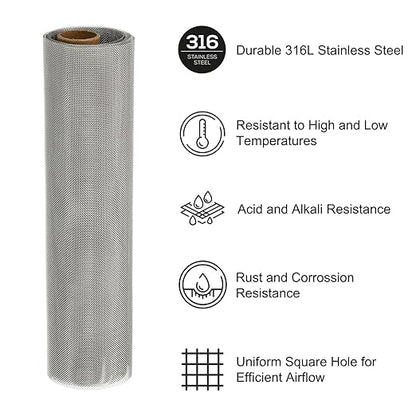 PATIKIL 40" L x 10" W Woven Wire Mesh, 30 Mesh 316L Stainless Steel Air Vent Filter Screen for Window Security Vent Cover Filtration Animals Fence