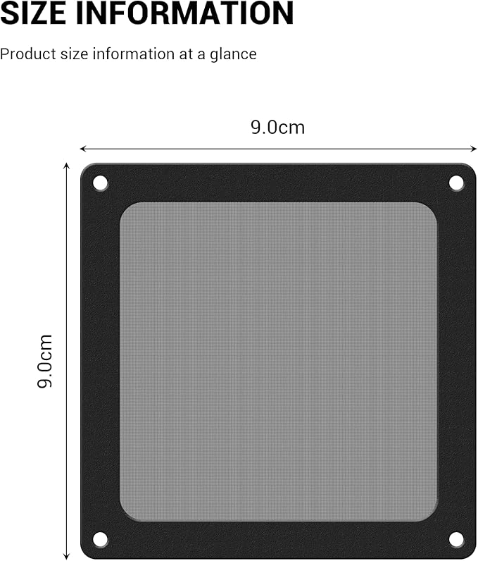 Dust Filter PC 90mm for Computer Cooler/PSU/Routers Nylon 80 Mesh, Magnetic Frame PC Fan Dust Mesh Cooler Filter Dustproof Computer Fan Grills (Nylon, 90 * 90mm, 5pcs, Black)