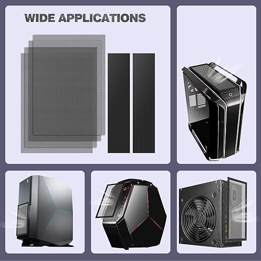 MoKo 400x300mm DIY PC Case Dust Mesh Filter, [4 Pack] PVC Dustproof Magnetic Dust Filter Cover, PC Mesh Grill with Magnetic Frame Strip Computer Cooler Fan Dust Filter for Computer PC Case, Black