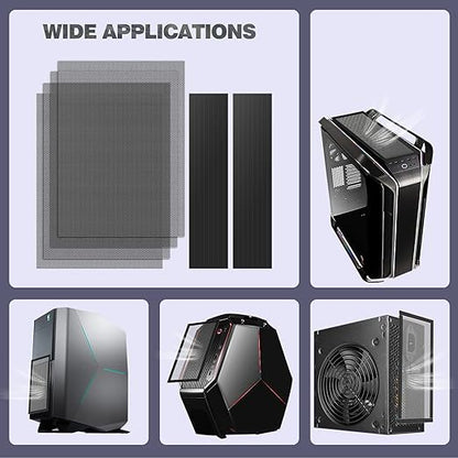 MoKo 400x300mm DIY PC Case Dust Mesh Filter, [4 Pack] PVC Dustproof Magnetic Dust Filter Cover, PC Mesh Grill with Magnetic Frame Strip Computer Cooler Fan Dust Filter for Computer PC Case, Black
