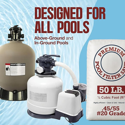 Play22 20 Grade Pool Filter Sand - Pool Sand, 50 Pound Bag Silica Sand for Pool Filter, Non Staining, Non Corroding, for Above Ground and Inground Swimming Pool Care