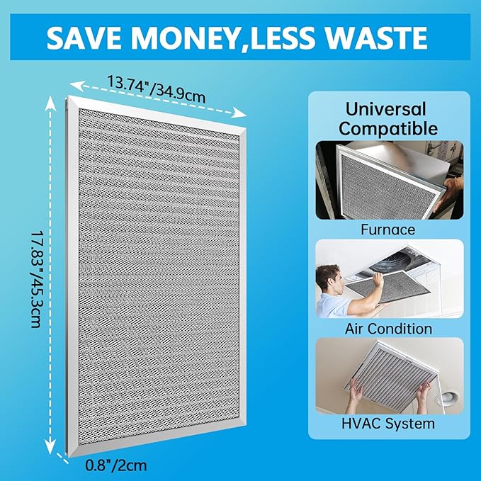 UBeesize 14x18x1 Air Filter HVAC AC Furnace Filter,MERV 8,Reusable Washable, Lasts a Lifetime,Permanent Air Filter,Breathe Fresher,Home And Office(Actual Size:13.74x17.83x0.8Inch)