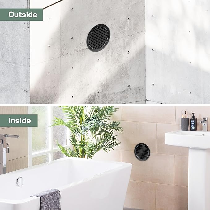 Vent Systems 6" Inch (Opening Dimensions) - Pack of 50 - Black Soffit Vent Cover - Plastic Round Air Vent Grille - Built-in Mesh Screen - HVAC Register Louver for Bathroom, Home, Kitchen