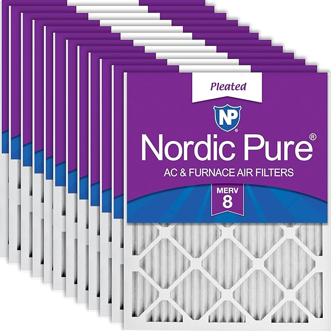 Nordic Pure 16x20x1 (Actual Size: 15 1/2 x 19 1/2 x 3/4) Pleated MERV 8 Air Filters 12 Pack