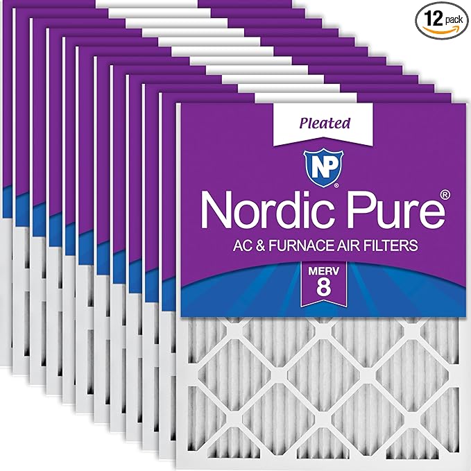 Nordic Pure 18x24x1 (Actual Size: 17 1/2 x 23 1/2 x 3/4) Pleated MERV 8 Air Filters 12 Pack