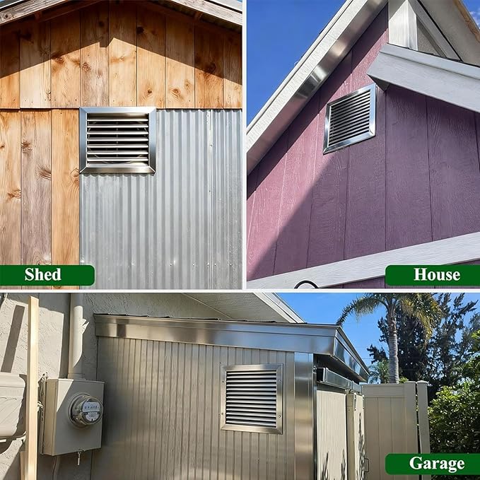 Heat Dissipation Louvered Vent Wall Gable Vents 304 Stainless Steel, Weather-Resistant Air Grille for Shed Barn Generator Box(20x33in/50x85cm)