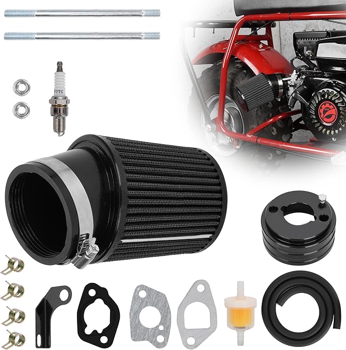 High Performance Upgraded 62mm Air Filter Adapter Intake and Spark Plug Kit for Predator 212cc 6.5Hp Baja MB165 & MB200 BK200 BT200X RT200 Mini Bike Go Kart Black