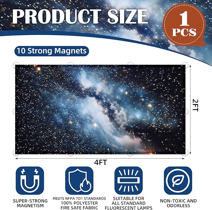 Fluorescent Light Covers - Classroom Covers for Ceiling Lights, 1 PCS 4 x 2 Feet Magnetic Light Filters, Classroom, Office Decor (Galaxy)