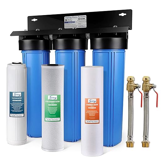 iSpring WGB32B-PB+AHPF12MNPT16X2 3-Stage Whole House Water Filter System, Reduces Lead, Chlorine, Sediment Home Water Filtration w/ 3/4'' Braided Stainless Steel Hose Connectors