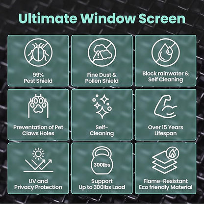 Premium Window Screen DIY KIT 39" 51" Blocks Rain, Pet Scratch, Pollen, Fine Dust 99%, 30Mesh Durable New Material, DIY Tools Included (W39in X L190in)