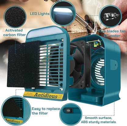 Antidious Fume Extractor Solder Smoke Absorber Portable Filter with LED Light for Soldering DIY Fan Extraction Equipment with Spare Activated Carbon for Braze Welding Soldering,Fume Prevention Remover