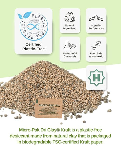 Micro-Pak Dri Clay Kraft, Highest Moisture Absorption Desiccant Packs, Silica Gel Packets Alternative, Food Safe Bentonite Clay, Desiccant Packs for Storage, Moisture Absorbers for Closet, 2gx100pcs
