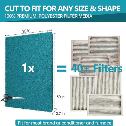 Reusable Air Filter 20x30, High Air Flow Cut to Fit Furnace Filters, MERV 6 Replacement Filter for HVAC, RV, Washable Replacement Air Conditioner Filters, 24 PCs Hooks(Actual 20x30x0.7 in.)