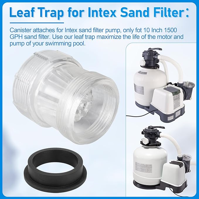 SF90110-1 Replacement Leaf Trap for Intex 1500 GPH Sand Filter Pump, Above Ground Pool Filter Pump Part Hose Connector with 11228 L-Shape O-Ring Gasket fit Intex 10 Inch Filter Pump