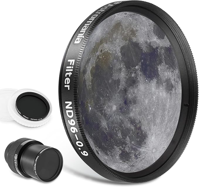 Astromania Telescope Moon Filter 2 inch, Neutral Density Telescope Filter ND96-0.9 with 13% Light Transmission Reduces Moon Glare&Enhances Lunar Crater Detail, Work with Telescope Accepts 2" Eyepieces
