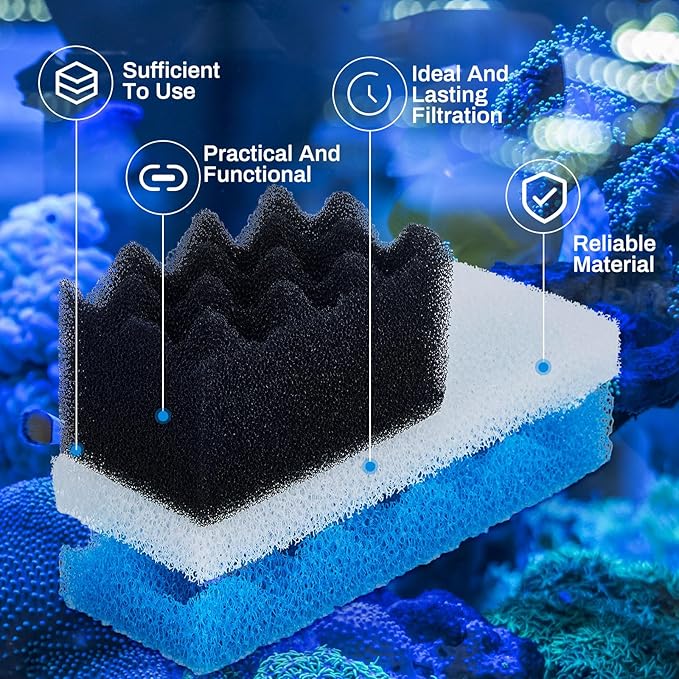 6 Pcs Aquarium Filters Bio Sponge Sets Compatible with Fluval 306/307, Including 2 Blue 2 White 2 Black Bio Sponge for Replacement Filter Media Kit