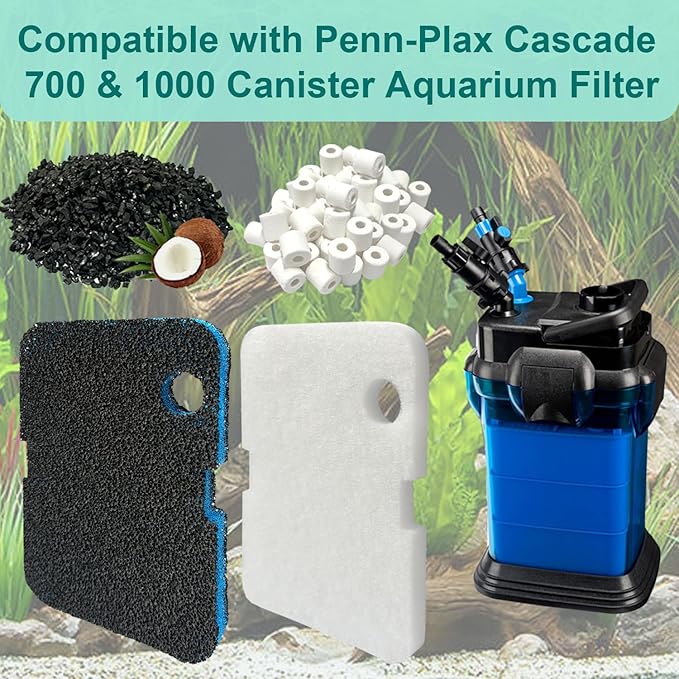 16 Pack Aquarium Filter Media Set Replacement for Penn-Plax Cascade 700 & 1000 Canister Aquarium Filters, Includes Bio Sponge Filters, White Floss Pads, Activated Carbons, Ceramic Rings & Mesh Bags