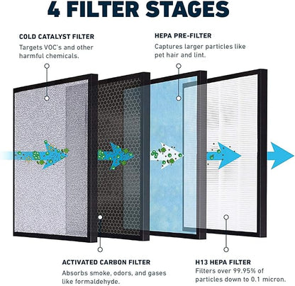 HATHASPACE HSP001 H13 True HEPA Filter Replacement, 4-Stage Air Purifier Filter with Activated Carbon, Pre-Filter & Cold Catalyst, Captures Dust, Smoke, Odors, VOCs, Easy to Install, 1 Pack