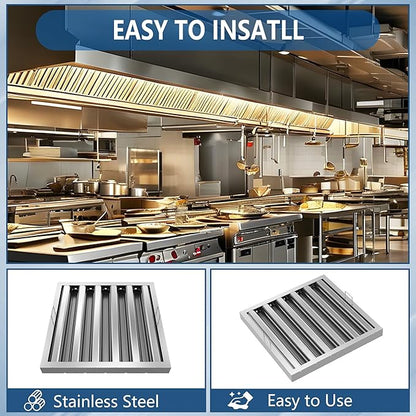 Stainless Steel Commercial Kitchen Hood Filter 19.5W x 19.5H Inch Range Hood Baffle Grease Rated Commercial Kitchen Exhaust Hood 5 Grooves Hood Filter (5 Pack)