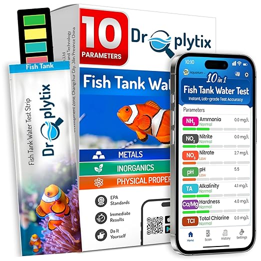 Digital Aquarium Water Test Kit, App-Enabled 10-in-1 Freshwater & Saltwater Aquarium Test Strips for Fish Tanks, Shrimp, Reef Test Strips, pH, Ammonia, Nitrate, Nitrite, GH, KH, Chlorine