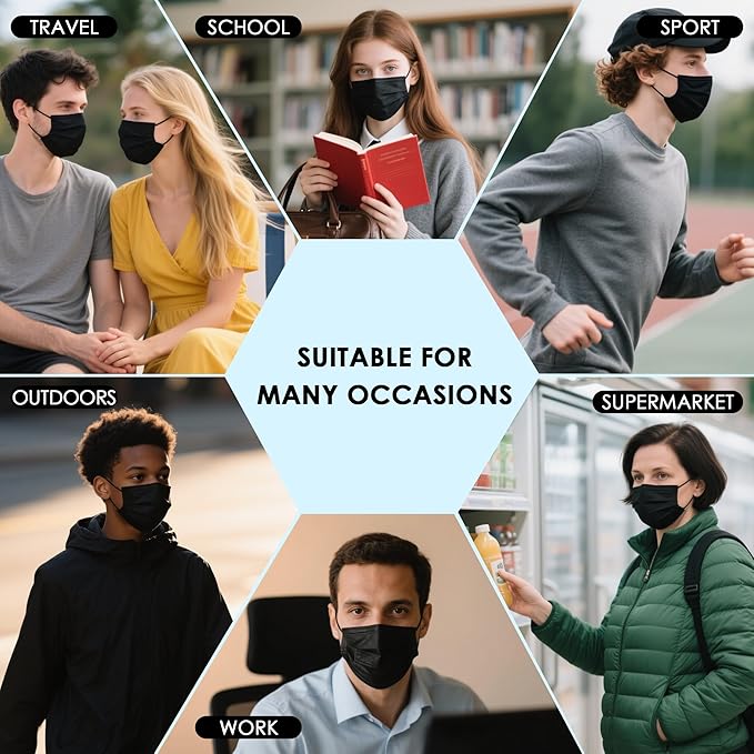 NNPCBT 500PCS 3 ply black disposable masks filter mask