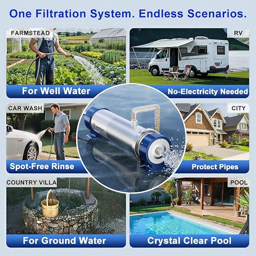 13.21GPM Ultra-Filtration Whole House Water Filter, Stainless Steel Water Filter System for Home, 99.99% of Contaminants Larger Than 0.01μm for Tap/Well/Lake Water- UF6