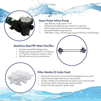 HALF OFF PONDS Simply Clear PRO Koi Pond Filter System: 2HP Blower, 160 watt UV Clarifier, 1.5 HP Variable Speed Pump, Filters Ponds Up to 11,000 Gallons, Complete Kit with Bio Media & Multiport Valve