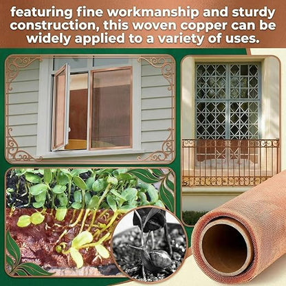 Therwen 24 Inch x 20 ft Copper Mesh Screen 99.9% Pure Copper 40 Mesh Roll Wire Fabric for Grounding Dense Filter Screen Woven Crafts Window Protection