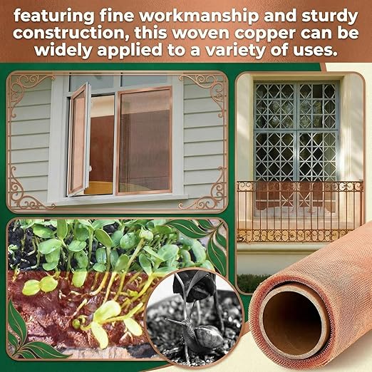 Therwen 36 Inch x 10 ft Copper Mesh Screen 99.9% Pure Copper 40 Mesh Roll Wire Fabric for Grounding Dense Filter Screen Woven Crafts Window Protection