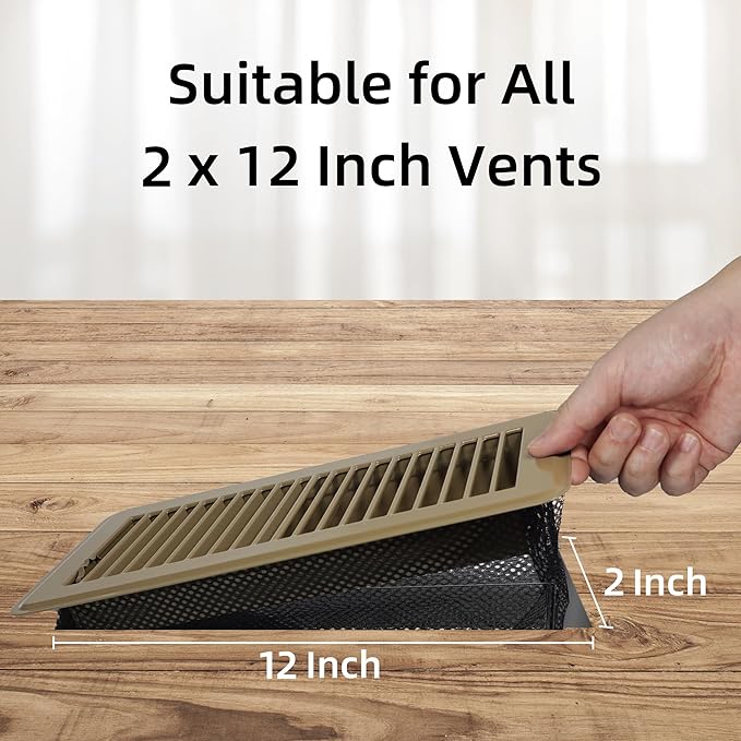 Floor Vent Screen Net 2''x12'', Air Vent Filter Mesh for Home Floor, Floor Register Cover Traps Catches Coin, Toys, Pet Food and Hair, Keeps Duct Cleaning - with Spreader Frame 4 Pack