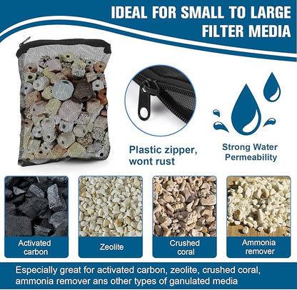 10Pcs Media Bags for Aquarium Fine Mesh Bag Aquarium Filter Media Bags with Plastic Zipper Suitable for Activated Carbon, Filter Stones, Ceramic Rings（Black）