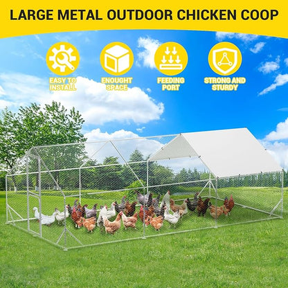9.8X19.7x6.6FT, Large Walk in Chicken Run Pen Cage, Metal Coop Clearance with Double Door, Chicken Runs for Yard with Cover, Outdoor Cages for Chickens and Range Poultry, Large Chicken Coops