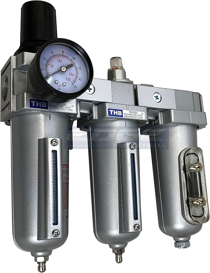 3 STAGE, HEAVY DUTY INDUSTRIAL GRADE FILTER REGULATOR COALESCING DESICCANT DRYER SYSTEM FOR COMPRESSED AIR LINES, METAL BOWLS, GREAT FOR PAINT SPRAY AND PLASMA CUTTER (1/2" NPT, MANUAL DRAIN)