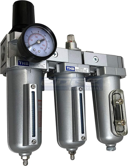 3 Stage, Heavy Duty Industrial Grade Filter Regulator Coalescing Desiccant Dryer System For Compressed Air Lines, Metal Bowls, Great For Paint Spray And Plasma Cutter (3/4" Npt, Manual Drain)