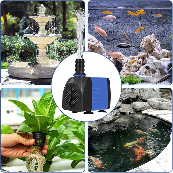 AQUANEAT Fountain Pump, 480 GPH Submersible Water Pump with 5 ft Tubing, for Aquarium Fish Tank, Pet Water Fountain, Hydroponics, Pond Waterfall Filter Pump