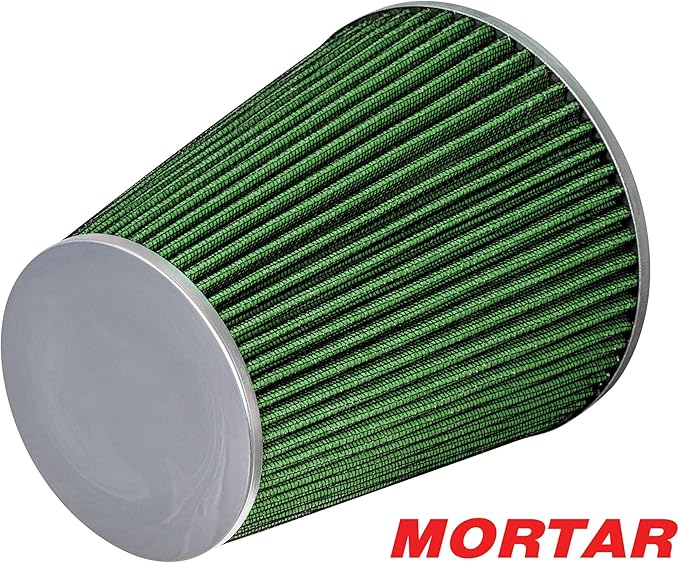 Mortar Aftermarket Auto Air Filter – 6 In Flange ID Car Enthusiast Class Universal Cold Air Intake Gulps in More Air for More Engine Power & Passionate Induction Sound, Length 8 In, Green