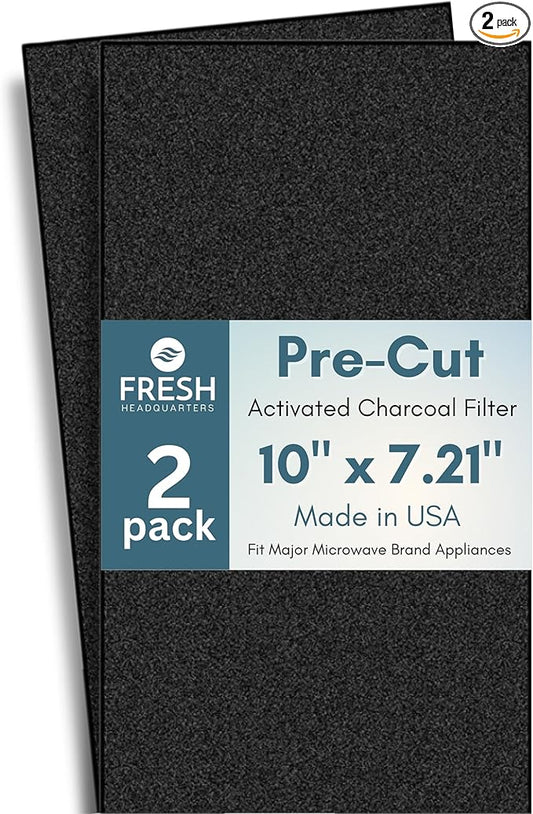 2-Pack Activated Carbon Charcoal Microwave Hood Filters - Pre-Cut 10" x 7.21" Microwave Hood Filters - Compatible w/Whirlpool WML55011 & KitchenAid Low‑Profile Models, Made in USA