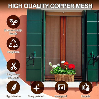 Lounsweer 36 Inch x 5 ft Copper Mesh Screen Roll, 90% Copper Insect Screen, Metal Wire Mesh Roll, Wire Fabric for Window Door Grounding Dense Filter Woven Crafts, to Keep Animals Away