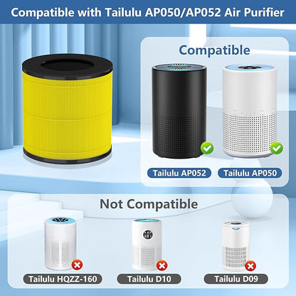 AP050 Replacement Filter, Compatible with Tailulu AP050 AP052 AP100 Air Purifier, H13 Grade True HEPA Replacement Filte-r, 360°3-Stage Filtration for Odor,Dust,Somke,Pollen, 2-Pack (2 Pack Pet Filter)