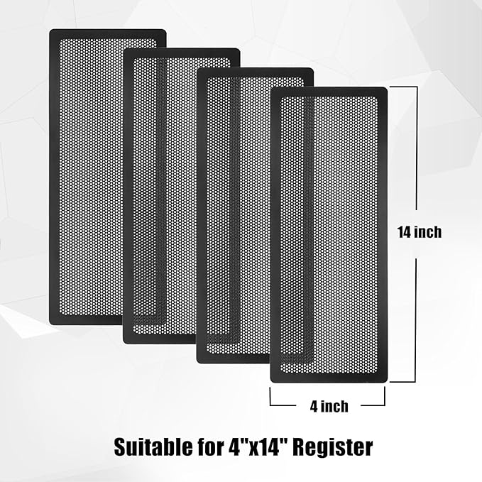 Floor Register Vent Cover, 4"x14" Magnetic Air Vent Screen Mesh Covers for Home Floor/Wall/Ceiling Registers Air Vent Filters, Black (4 Packs)