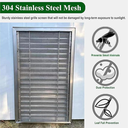 Heat Dissipation Louvered Vent Wall Gable Vents 304 Stainless Steel, Weather-Resistant Air Grille for Shed Barn Generator Box(18x20in/45x50cm)