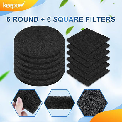 KEEPOW 12 Pack Compost Bin Filter for Kitchen Compost Bin Pail, Charcoal Filters for Compost Bucket, Activated Carbon Filter for Compost Pail Counter Refill (6 Round + 6 Square)